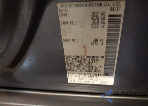 2017 Nissan Altima 2.5 from USA, damaged, VIN 1N4AL3AP1HN351819